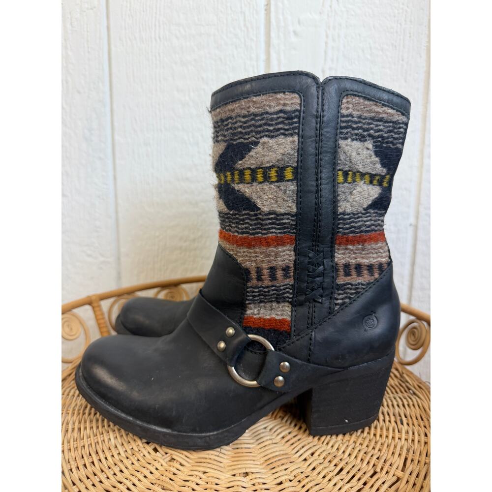 Born Panera Leather Wool Western Boho Aztec Boots, 8.5 - Picture 3 of 8
